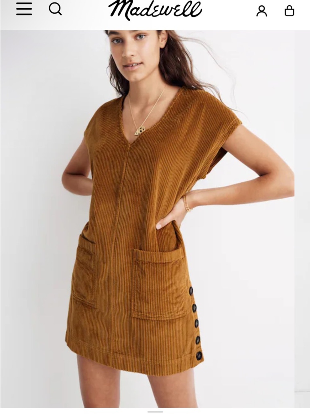 Madewell Corduroy Side Button Shift Dress — Caramel